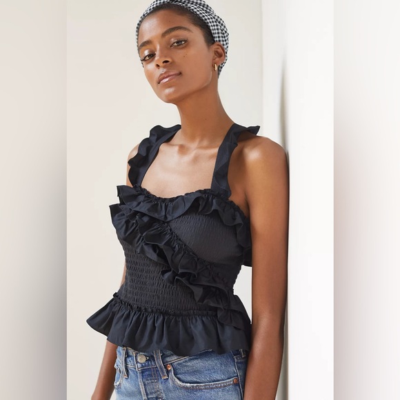 Maeve Tops - Anthropologie Maeve Smocked Ruffle Tank Black Size M